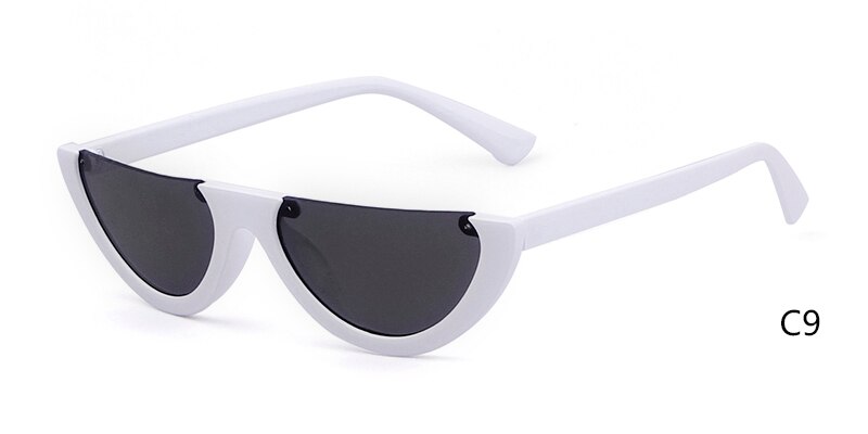 Half Moon Slim Sunnies Sunglasses Women Brand Retro Vintage Pink Lens Cat Eye Frame Sun Glasses Girls Shades 463B: C9 white gray