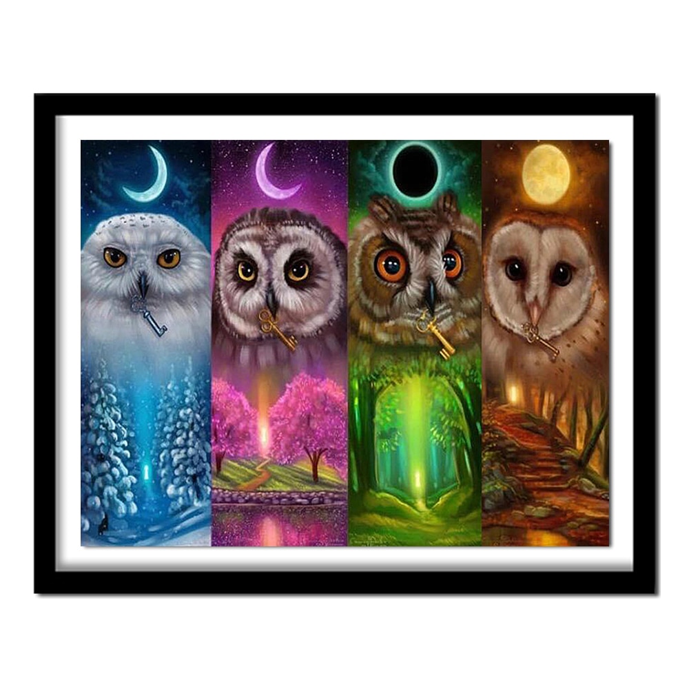 5d diy diamantschilderijen "vier seizoenen uil" borduurwerk vol vierkant diamant kruissteek strass decoratie