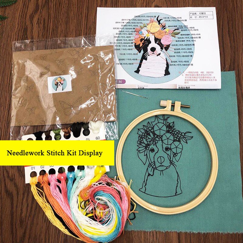 Bouquet Pattern Beginner Handmade Art Needlework Material DIY Kits Embroidery Fabric Sewing Craft Set Home Decor