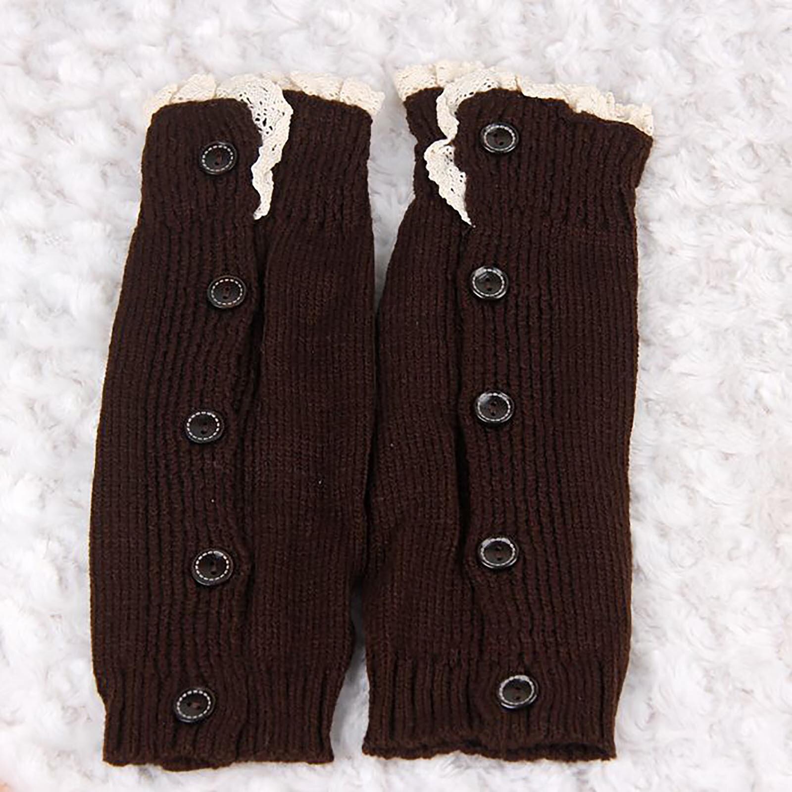 Children Boot Cuffs Winter Buttons Knit Leg Warmers Boot Topper Socks 2 Pairs Breathable Windproof Comfortable Socks Medias: Coffee 