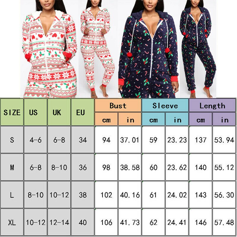 Family Matching Women Romper Christmas Pyjamas Xmas Nightwear Jumpsuits Long Sleeve Hooded Ladies Winter Warm Homewear