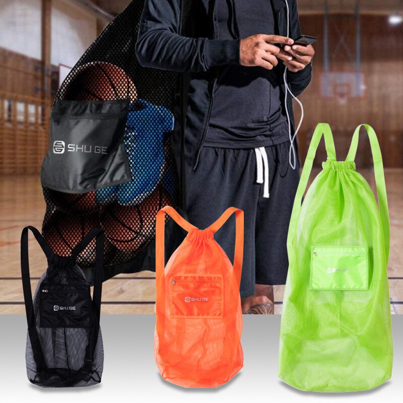 Sports Basketball Backpack Drawstring Mesh Bag Drawstring Pocket Outdoor Training Sport Fitness Storage Bag