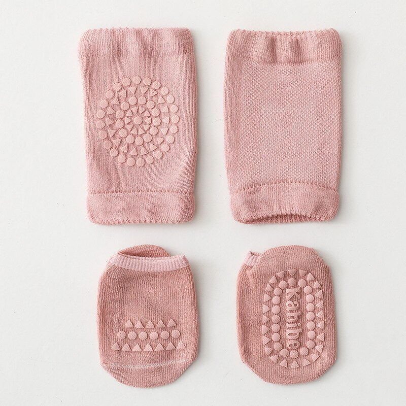 Baby Kniebeschermers Sokken Set Anti Slip Sokken Knieschijf Kid Kruipen Veiligheid Vloer Sokken Knie Protector Voor Meisjes Jongens Accessoires: Roze / M 1-3 years old