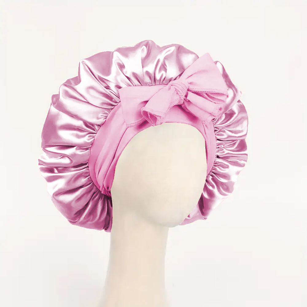 Gorro de satén Gorro de seda Bonne ajustable para dormir Gorro para el pelo con banda para atar Gorros para mujeres y hombres: Rosa