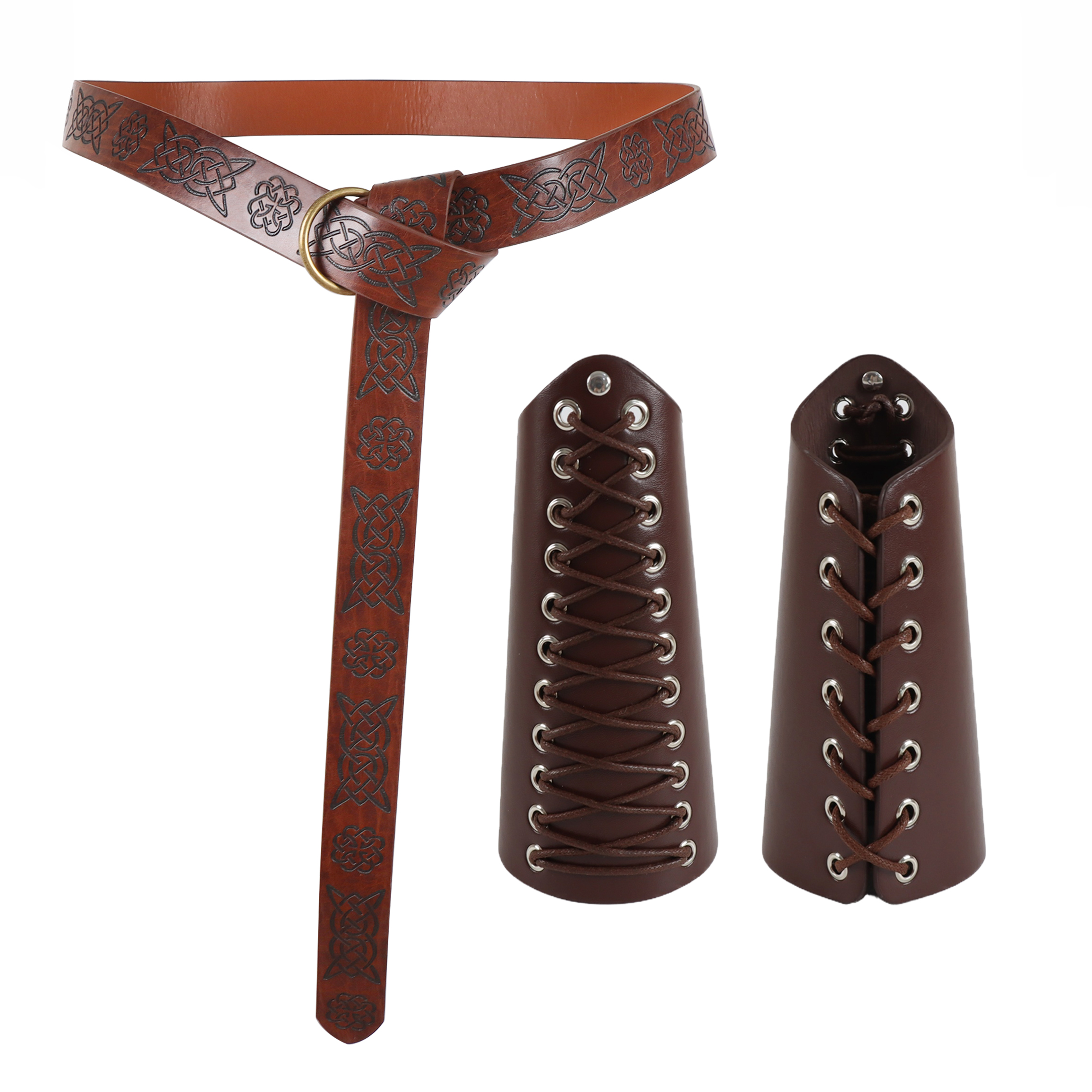 5PCS Halloween Costume Accessories Set Medieval Renaissance Knight Belt Viking Vintage Sac Cosplay Props Leather Waist Belt Set: Pink