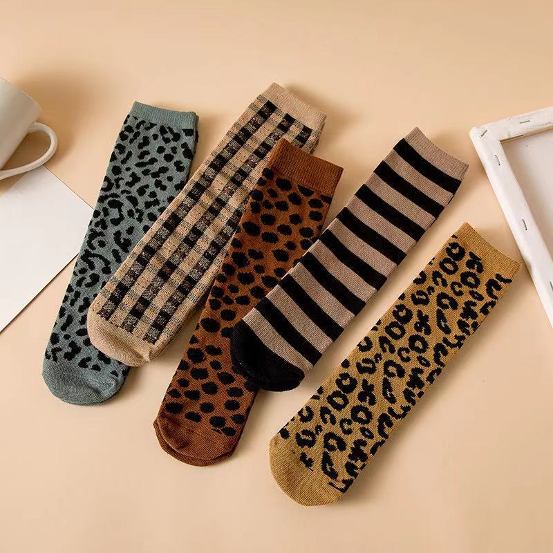 Children Retro Socks Baby Boys Girls Leopard Stripe Knees High Sock Unisex Clothes Spring Autumn Warm Stuff for Kid Infant