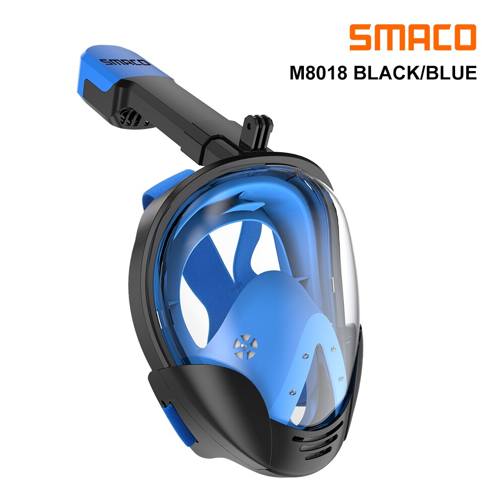 Smaco  m8018 snorkelmaske med hel ansikt med uv-beskyttelse avtakbart kamera-feste 180 graders panoramautsikt: Blå / S / m