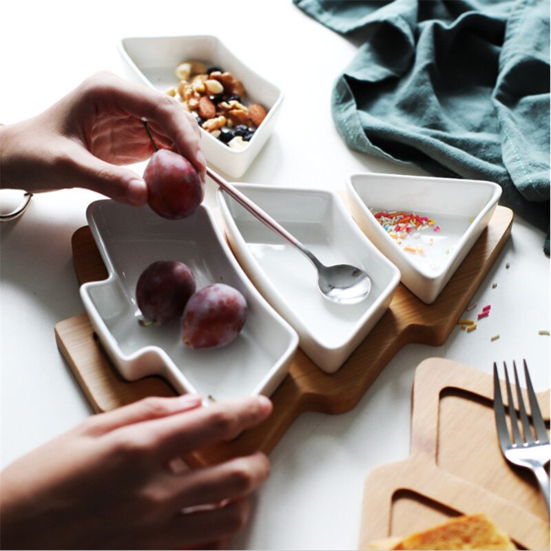 28cm full set ceramic bamboo Christmas tree tray Snack plate fruit bowl dish plate tableware breakfast tray kitchen home supply