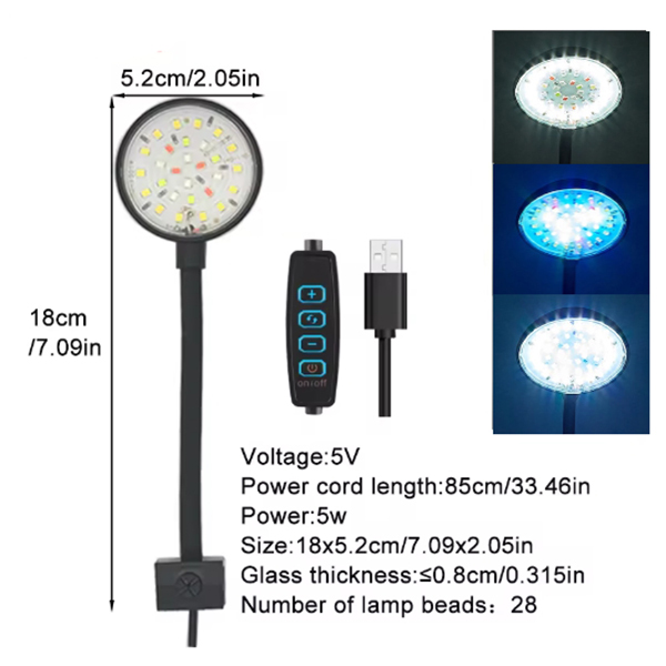 5W/7W doprowadziło 5V USB ryba czołg spinacz lampa udekorować doprowadziło pełny widmo kontrola lampa glony lampa mini ozdobny mały czołg oświetlenie: czarny