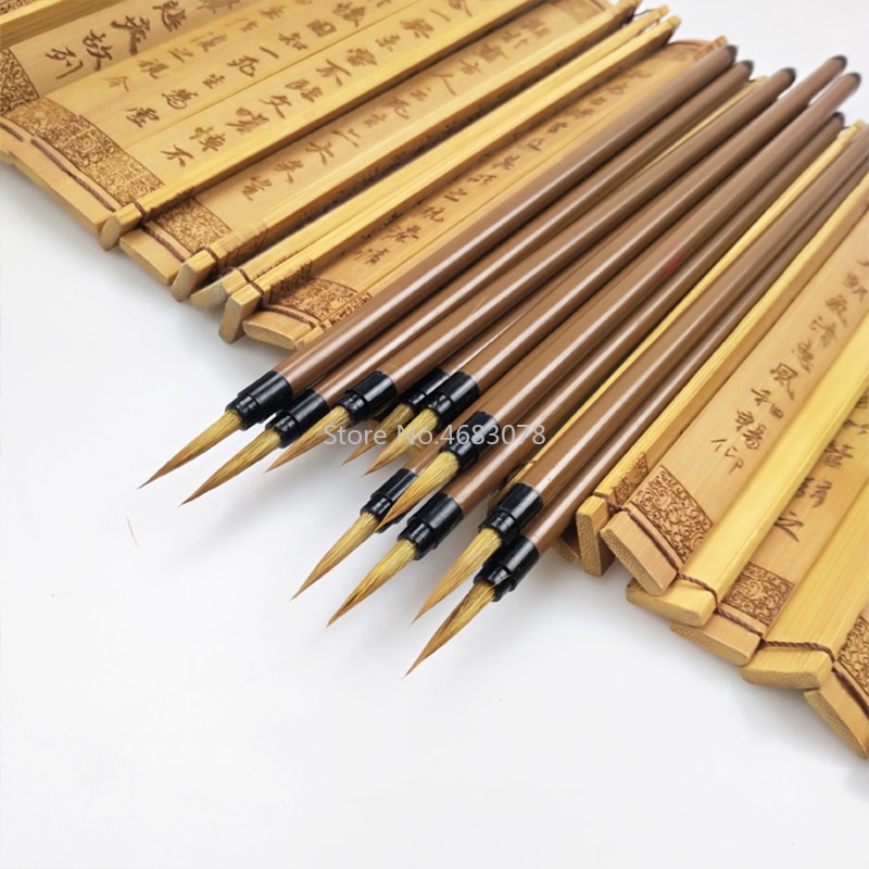 3pcs/set Brown Hook Line Fine Paint Brush Chinese Calligraphy Brush Pen Weasel HairPaint Brush Art Stationary Oil Painting Brush