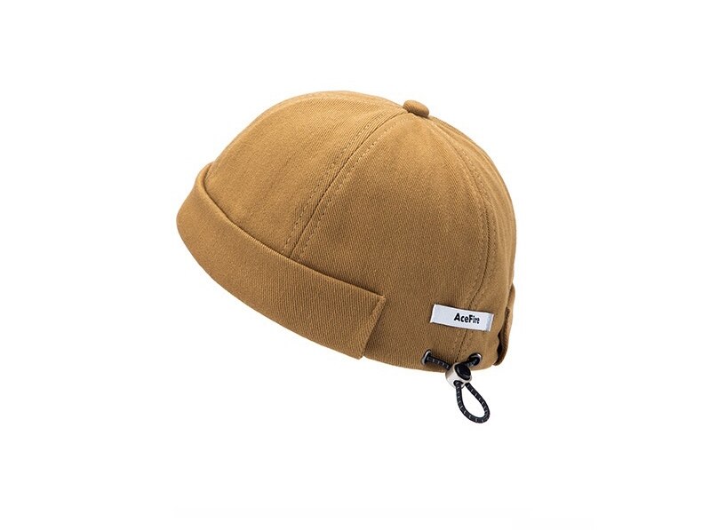 Kiinteä kiristysnyöri pipo reunaton lippalakki vintage retro leon satama satamalaituri hattu rullattu ranneke kallo merimies pyöräilijä lippikset kesä ulkona: Kameli