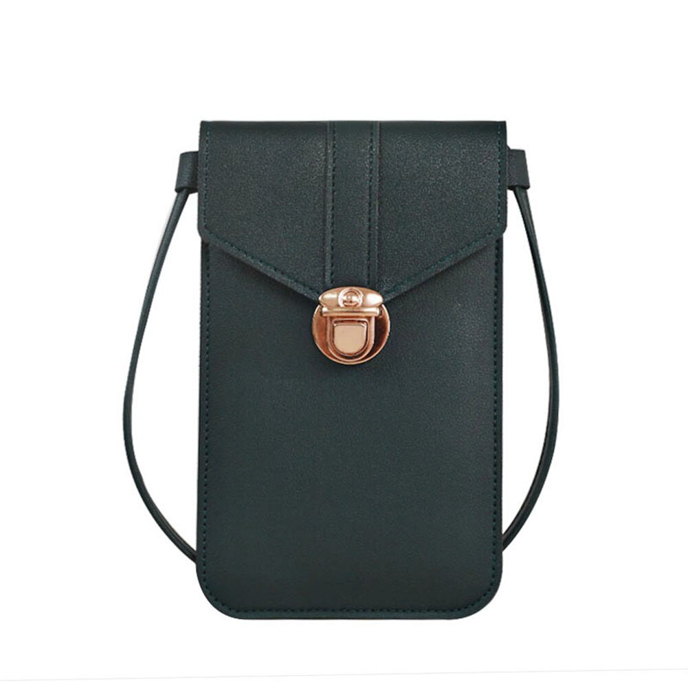 Vrouwen crossbody schoudertas met slotsluiting, transparante achterkant en telefoontas met touchscreen: Atrovirens