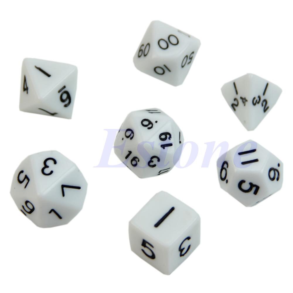 7 pçs branco tomado partido morrer d4 d6 d8 d10 d12 d20 rpg poli jogo de dados: WHITE