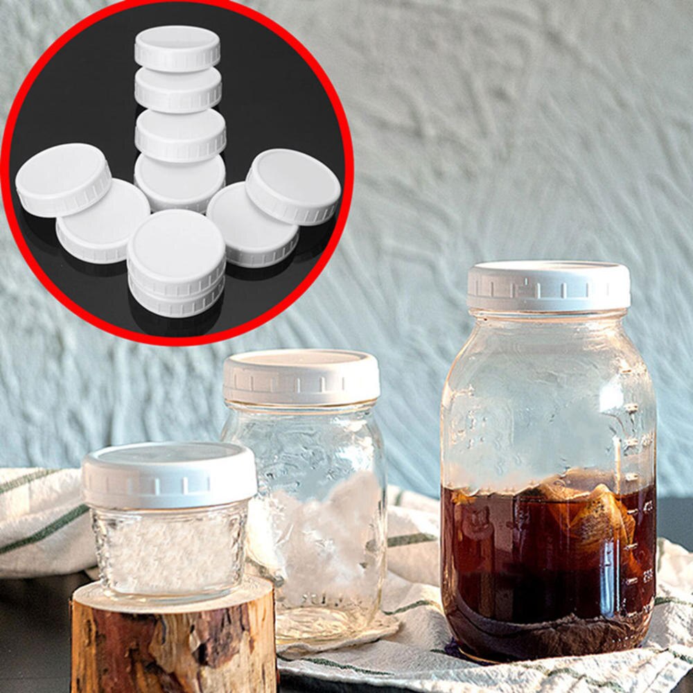 5/10Pcs Bocaux Mason avec couvercle Sans Doublure Côtelée Couvercle de Tasse En Plastique pour Mason à Bouche Régulière Cannings Étanche Bouteille De Stockage Casquettes Couverture