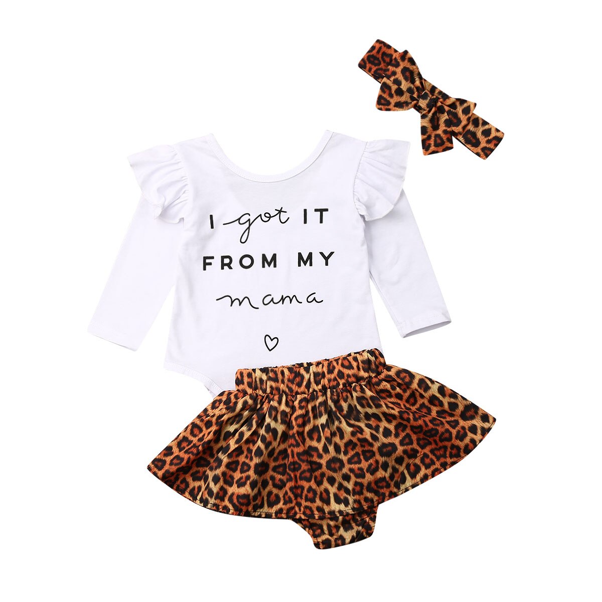 Toddler baby pige tøj langærmet brev print romper toppe + leopard nederdel + pandebånd efterår 3 stykke sæt outfits: 12m