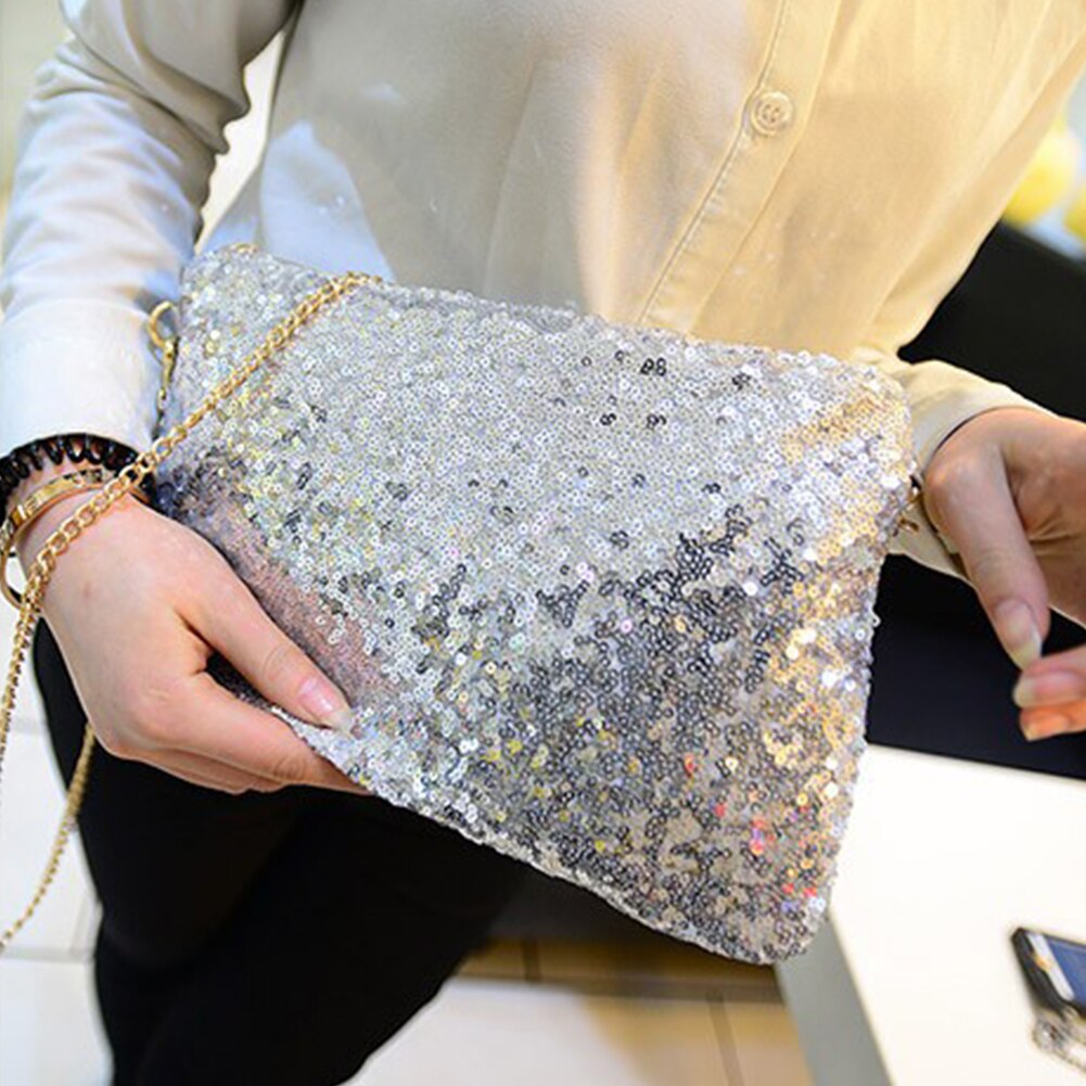 Borsa a tracolla con paillettes staccabile con cerniera a catena di grande capacità Fashion Club Evening Party Glitter borsa a tracolla da donna