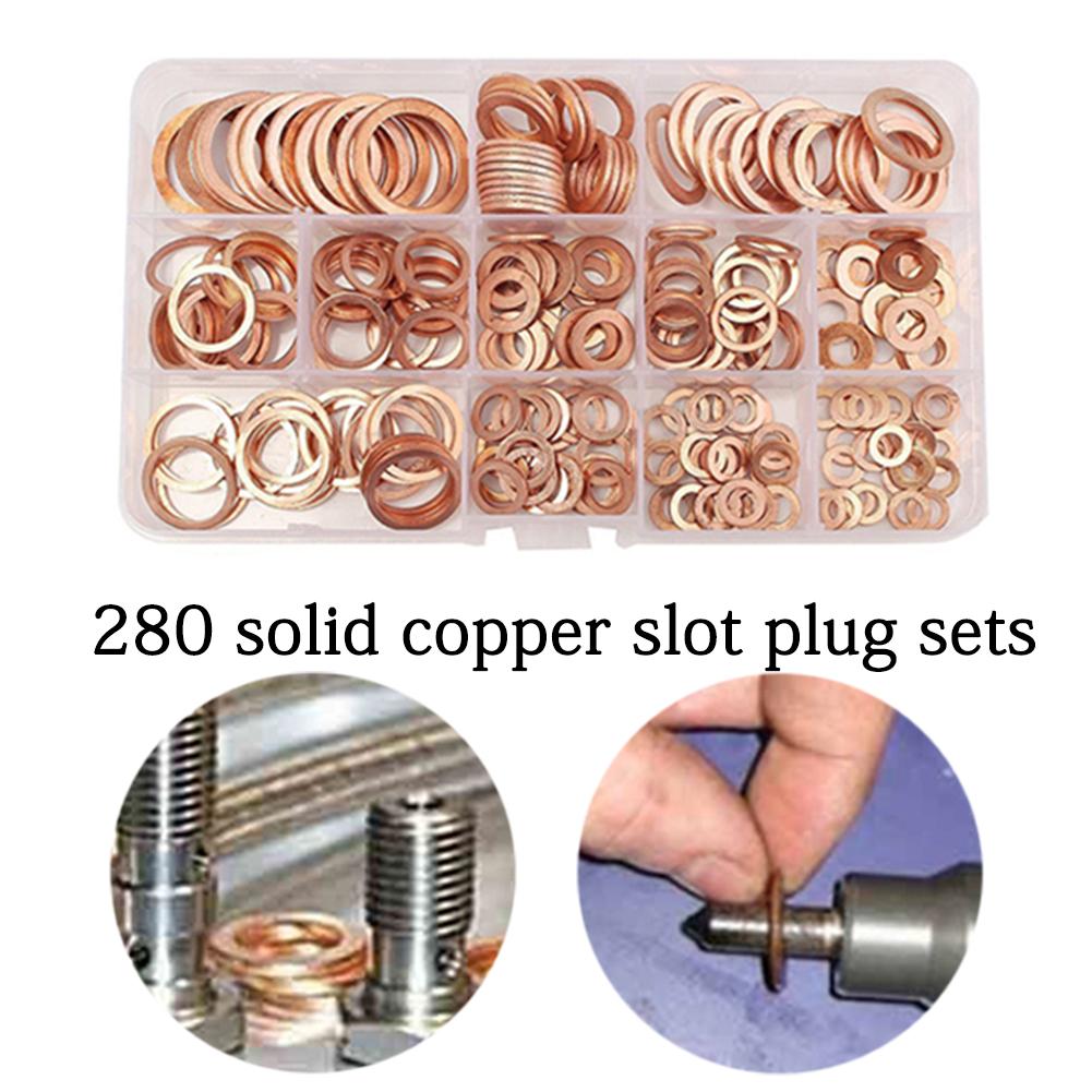 280 pièces/ensemble voiture solide cuivre rondelle M5-M20 anneau plat huile rainure bouchon huile joint cuivre rondelle Kit