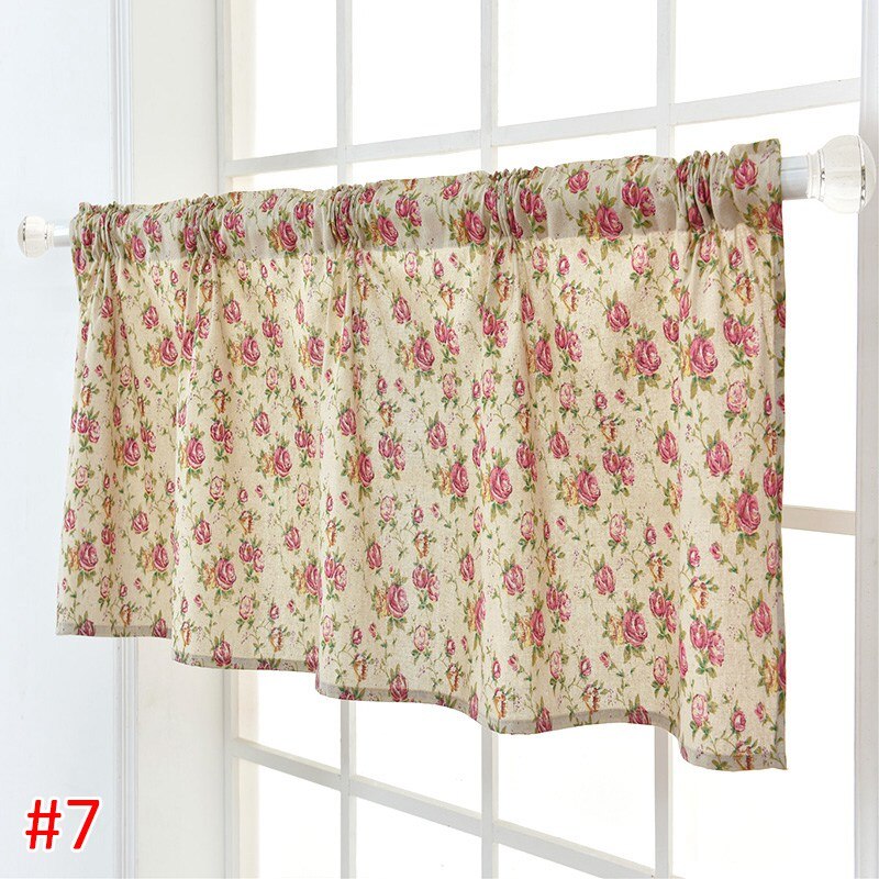 Hanging Short Curtain Floral Half-Curtain Plaid Window Drapes Polyester Half-Curtains for Kitchen Cafe Living Room Decoration: S7 Short Curtain
