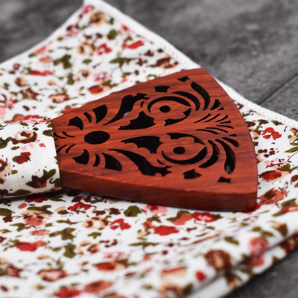 MAHOOSIVE Man Wooden Bow Tie Set for Wedding Suit Wood Bowties Handkerchief pocket square Set Gravatas Slim Shirt Ties for men