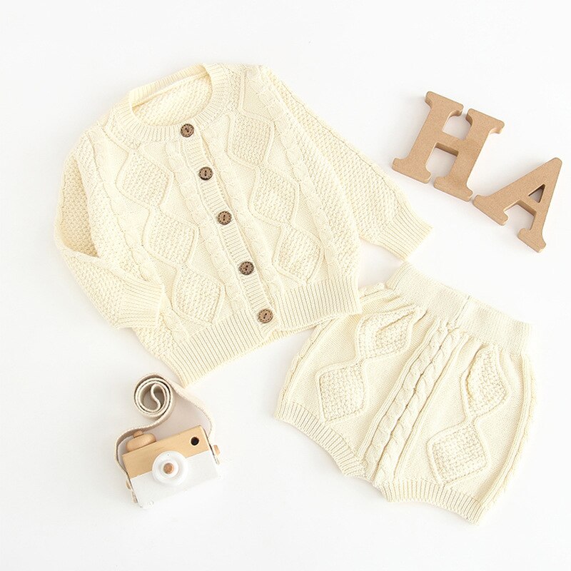 Spring Baby Boys and Girls Rhombus Sweater Pure Cotton Cardigan Suit Long Sleeve Outdoor Clothes Cute: Beige / 3M