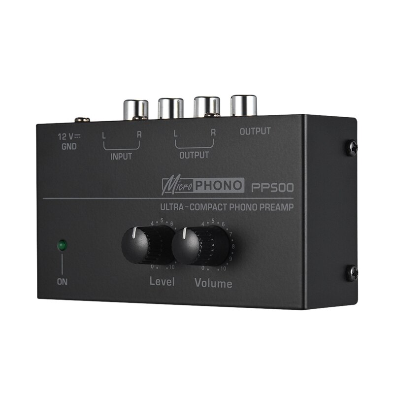 Pp500 ultrakompakt phono-forstærkerforforstærker med niveau- og lydstyrkekontrol rca input & output 1/4 tommer trs-outputgrænseflade