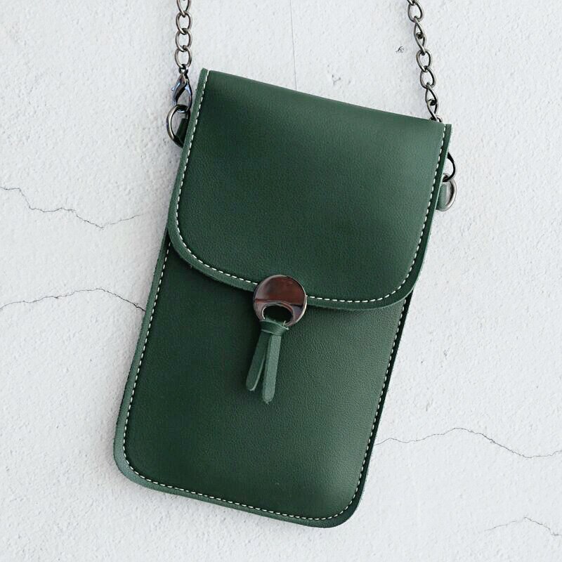 Touch Screen Transparent Cell Phone Purse Women Girls Small Leather Cross Body Handbag Mini Shoulder Bag Card Coin Wallet: Green