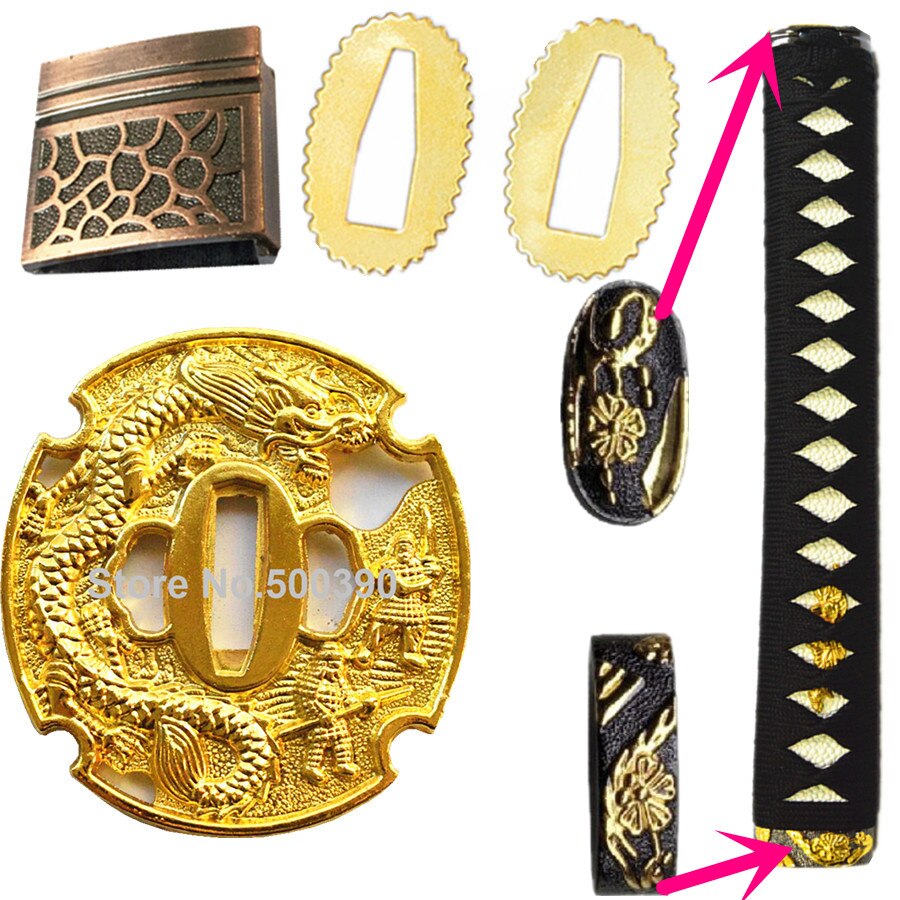 A Set Japanese Sword Guard for Katana Wakizashi Fittings Set Kirsite Tsuba+Fuchi+Kashira+Handle+Habaki+Seppa Metal Crafts: 1