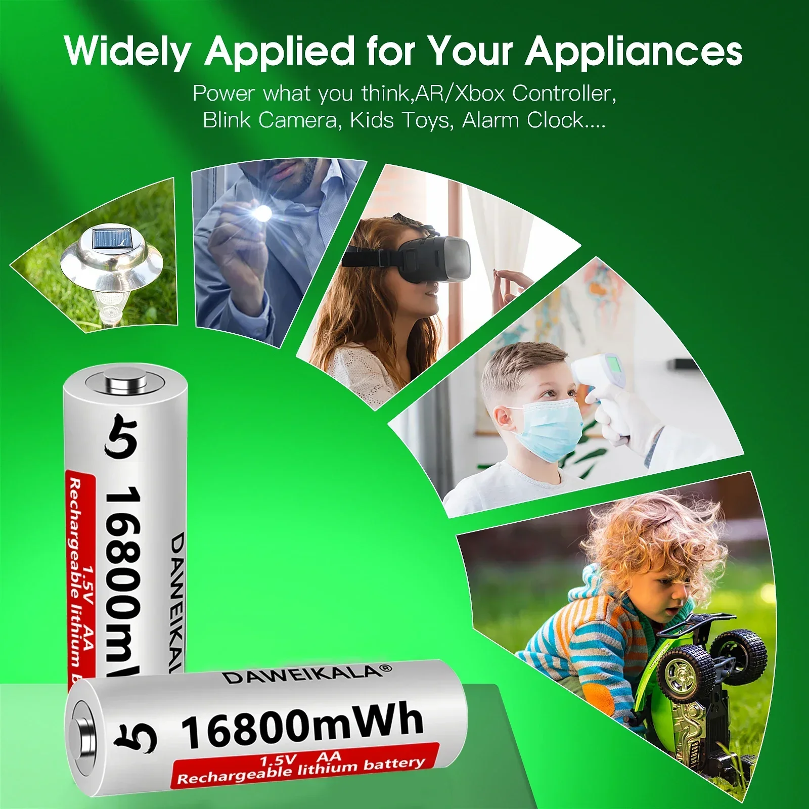 Batería AA de iones de litio de 1,5 V, baterías recargables AA de alta capacidad de 16800mWh para Control remoto, batería de juguete, carga rápida ligera