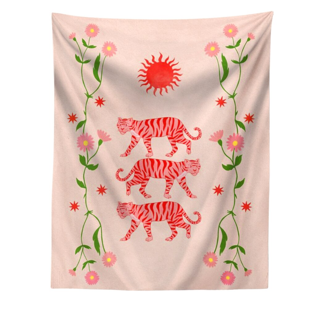 Tiger blomma gobeläng vägghängande för vardagsrum sovrum dekor rosa gobelänger flicka & #39 ;s rum sovsal dekoration väggduk: Default Title