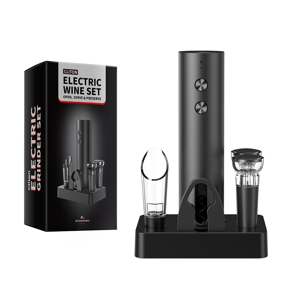 Rechargeable electric wine opener with foil cutter pourer & vacuum stopper compact for home kitchen weddings Christmas: Dark Grey