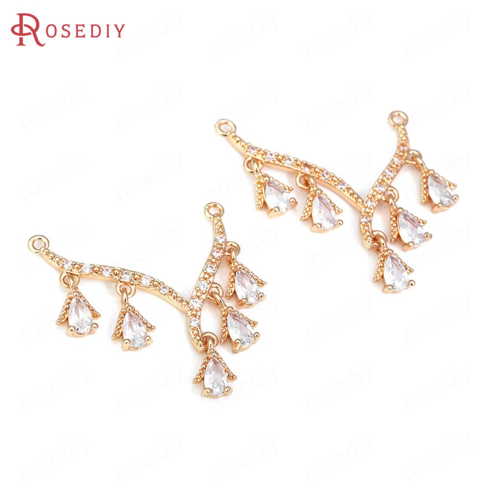 Breloques en laiton et Zircon couleur Champagne or, 2 trous en forme de V, pendentifs, fournitures pour la fabrication de bijoux, accessoires de bricolage: 42694-White