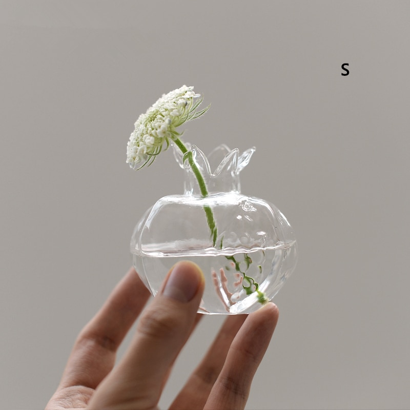 Mini Pomegranate Glass Vase Handmade Vase Transparent Glass Flower Pot Hydroponic Flower Arrangement Crafts Desktop Decoration