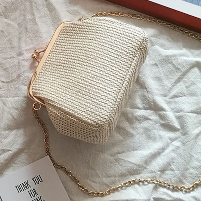 neue Faux Stroh Schlinge Tasche Mini Hülse Umhängetasche Sommer Kleine Sack Schulter Taschen Jahrgang schick umhängetaschen für frauen: Beige