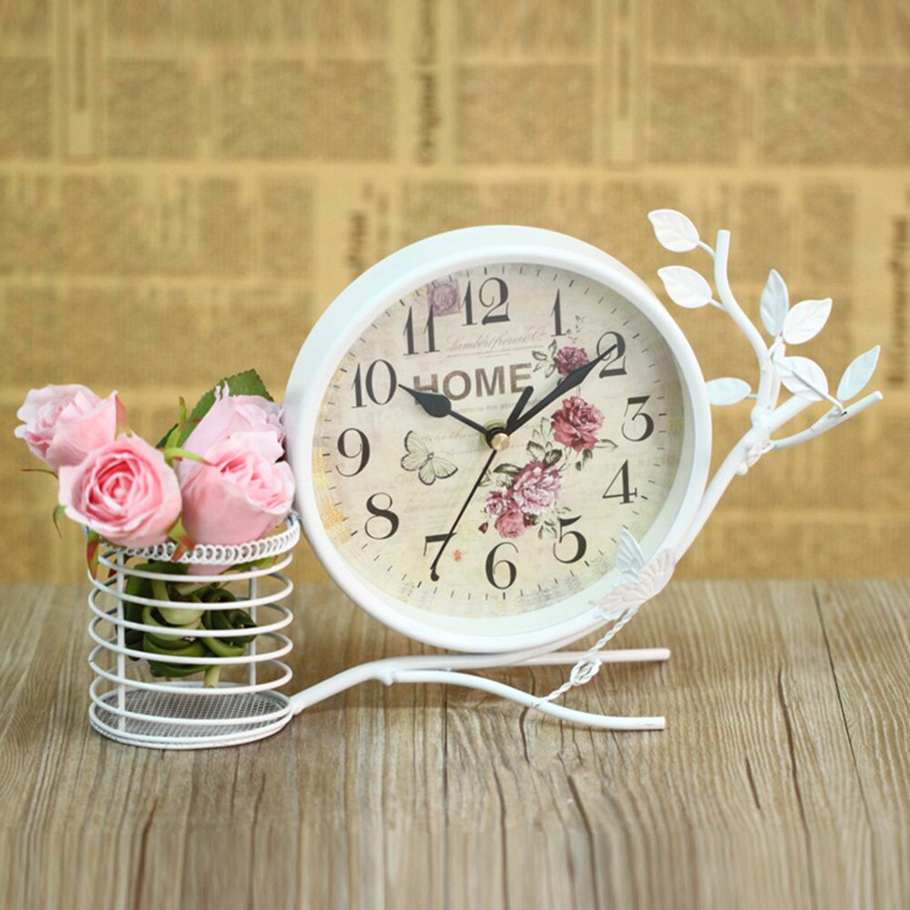 Vintage Retro Mute Bladeren Ijzer Bureauklok Home Office Woonkamer Slaapkamer Decor Home Decor Studeerkamer Decoratie Klokken