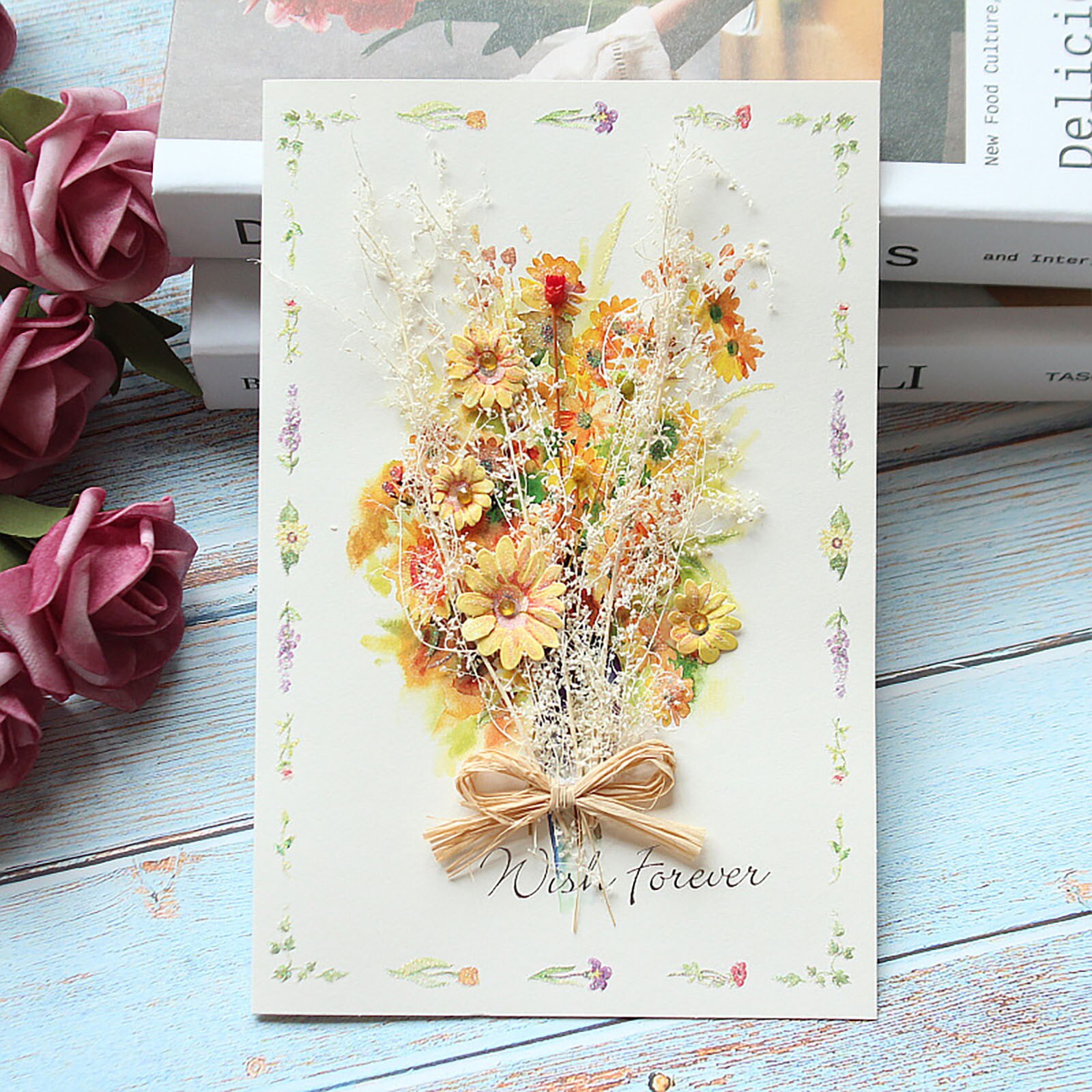 Creatieve Gedroogde Bloemen Enkele Pagina Type Wenskaart Verjaardag Party Trouwkaarten Moederdag Wenskaart Voor mom