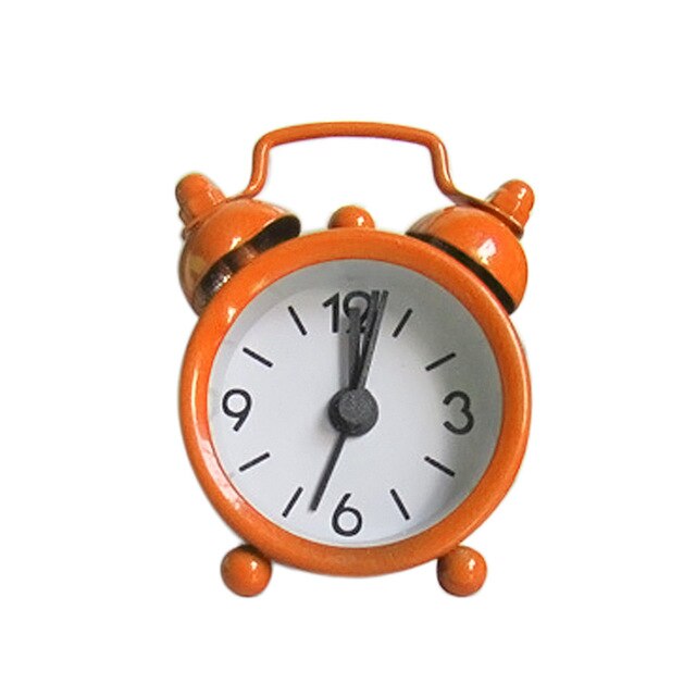 Mini Alarm Clock Electronic Round Number Double Bell Table Digital Quartz Clock Home Decoration Retro Portable Cute Durable: Orange