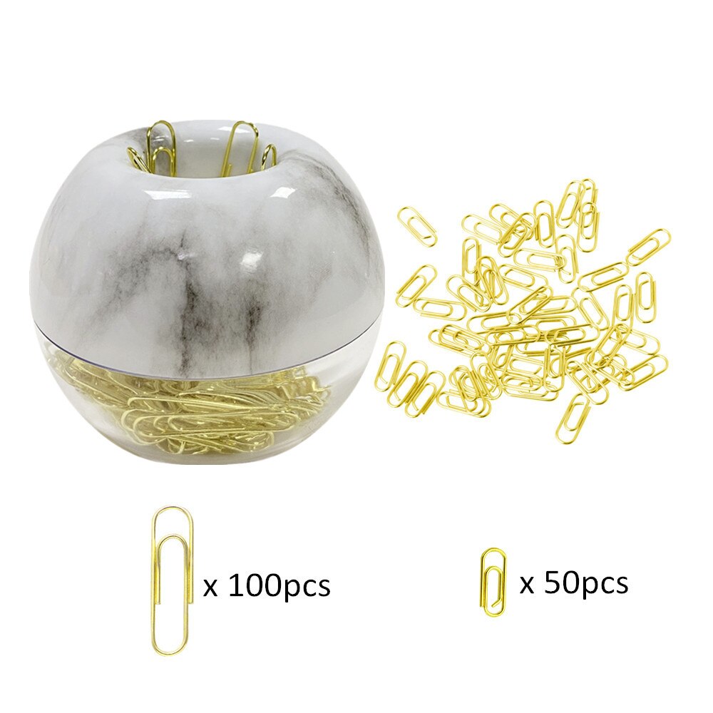 100 Gold Standard Paper Clips in Marble Tone Magnetic Paperclips Holders and 50 Golden Mini Paper Clip Set for Desk Organization