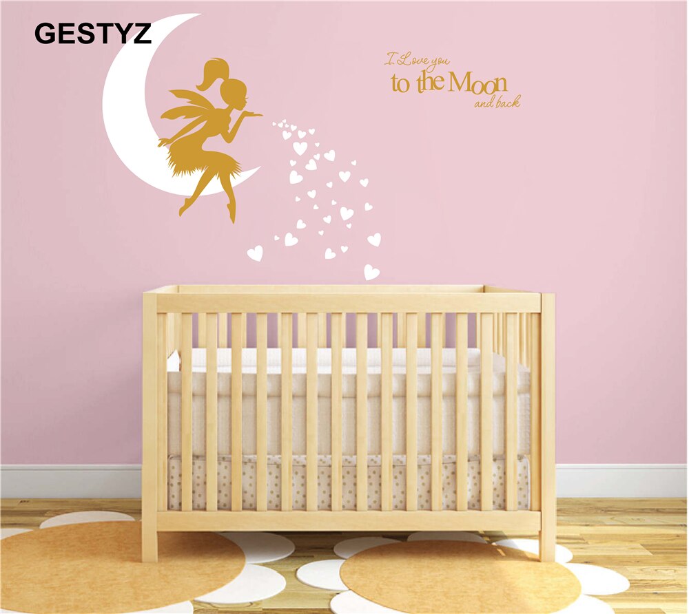 Autocollant mural féerique "I Love You to The Moon and Back" pour fille, décoration de chambre d'enfant, 66 pièces: gold
