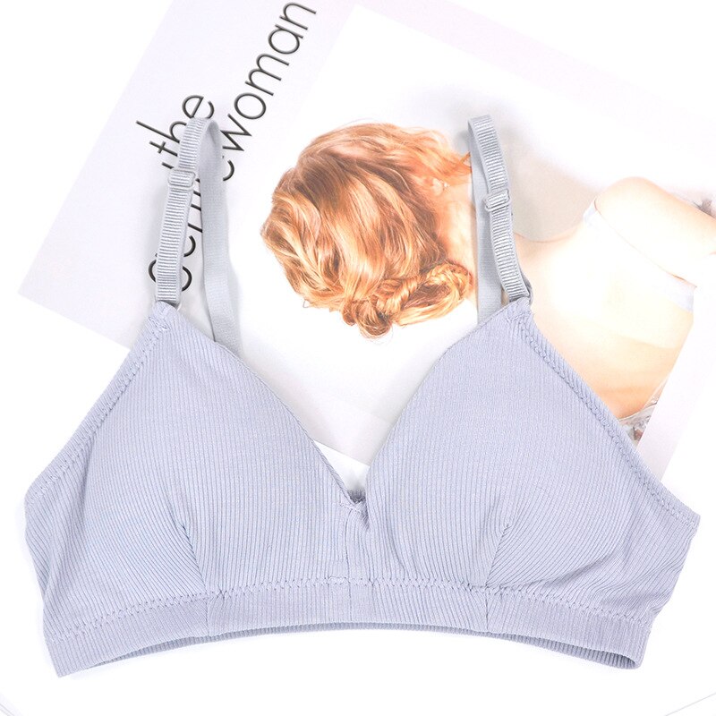 CHRLEISURE Soft Cotton Bras For Women Adjustable Shoulder Strap Bra Push Up No Rims Bralette: Gray