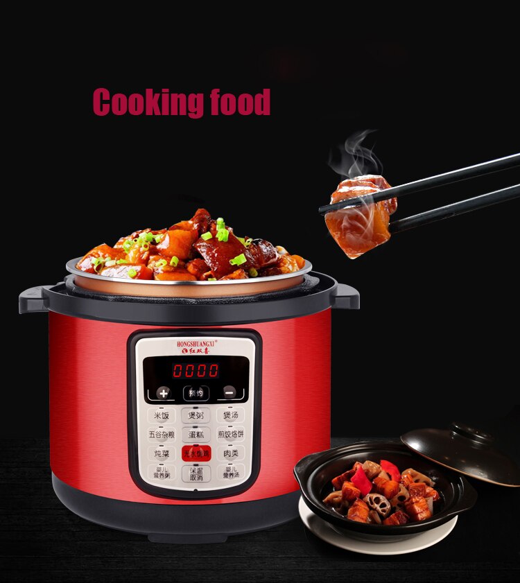 Multifunction Pressure Slow Cooking Pot Rice Soup Stew Cooker Stainless Steel Electric Heated Food Container 220V 900W