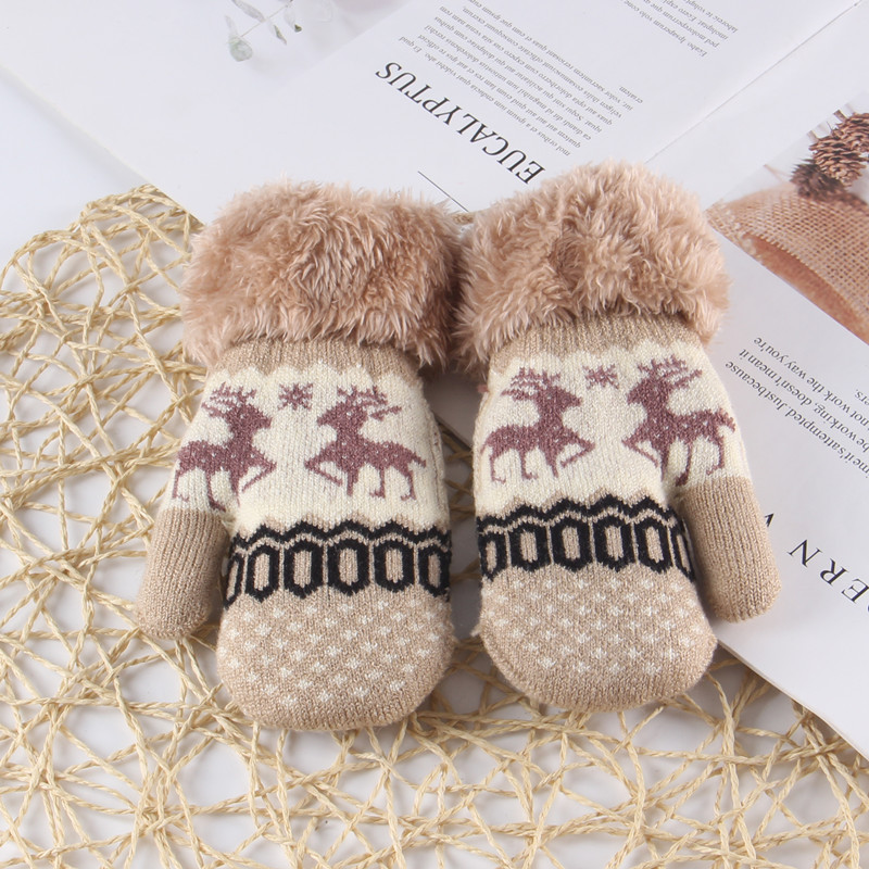 Christmas Toddler Baby Winter Cartoon Deer Velvet Knitted Mittens Gloves Boy Girl Kids Children Outdoor Child Gloves