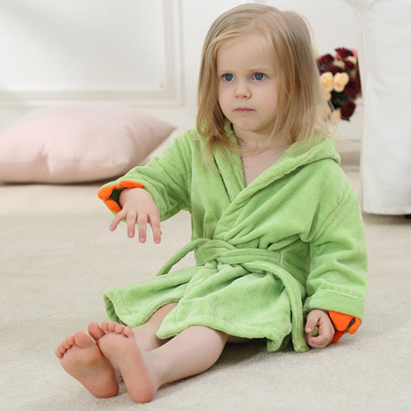 Peignoir douche enfant automne hiver enfants vêtements bébé filles dessin animé douche vêtements flanelle chemise de nuit enfants garçons sommeil pyjamas: green / S(1-36M)