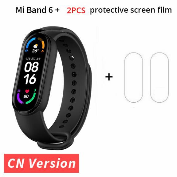 Original Xiaomi Mi banda 6 de oxígeno en la sangre de 1,56 ”AMOLED rastreador de ejercicios Monitor del ritmo cardíaco de la 5 Color inteligente pulsera Miband gota de 6: add film