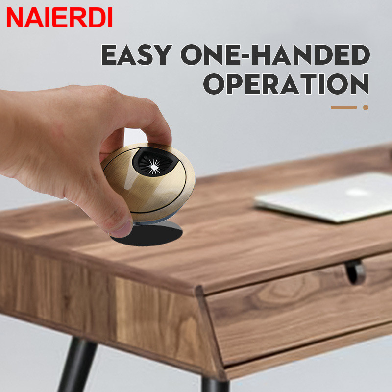 NAIERDI 50/53/60/80mm Cable Hole Cover Zinc Alloy Round Table Wire Hole Covers Outlet Port Computer Desk Grommet Line Holder