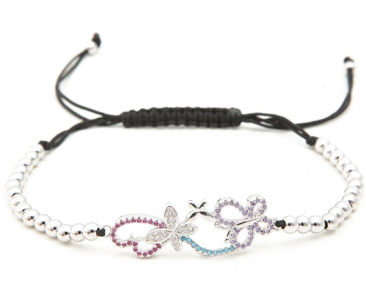Goud Zilver Micro Pave Cz Zirconia Touw Aangepast Koperen Kralen Armband Wh3 Vlinder Charm Gevlochten Armbanden Sieraden Vrouwen: 2