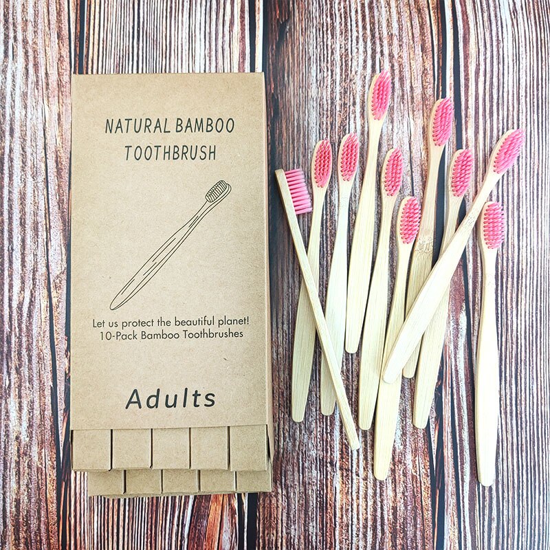 10pcs mixed color bamboo toothbrush Eco Friendly wooden Tooth Brush Soft Tip Charcoal adults oral care with box