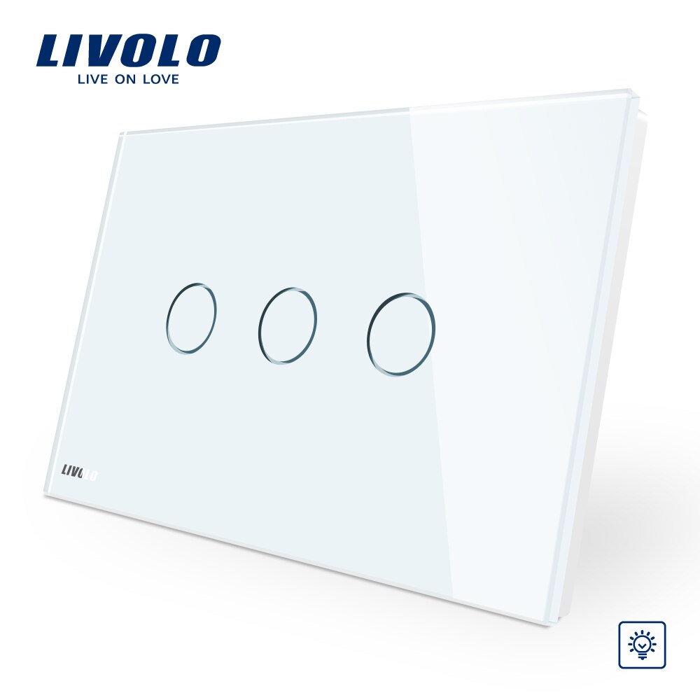 LIVOLO Wall Switch Ivory White Glass Panel, AU US C9 Standard Touch Light Switch with LED indicator,dimmer remote control: 3 gang dimmer