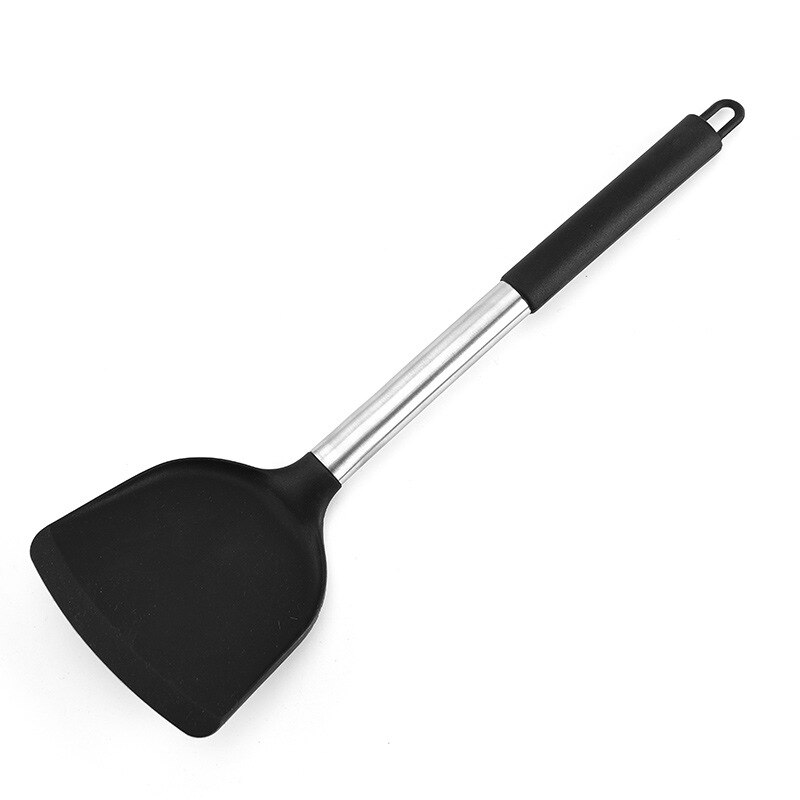 Edelstahl + Silikon Kochen Utensil Küche Werkzeuge Dreher Suppe Löffel Sieb Pasta Server Schneebesen Spachtel Lebensmittel Zange verrotten: Grau