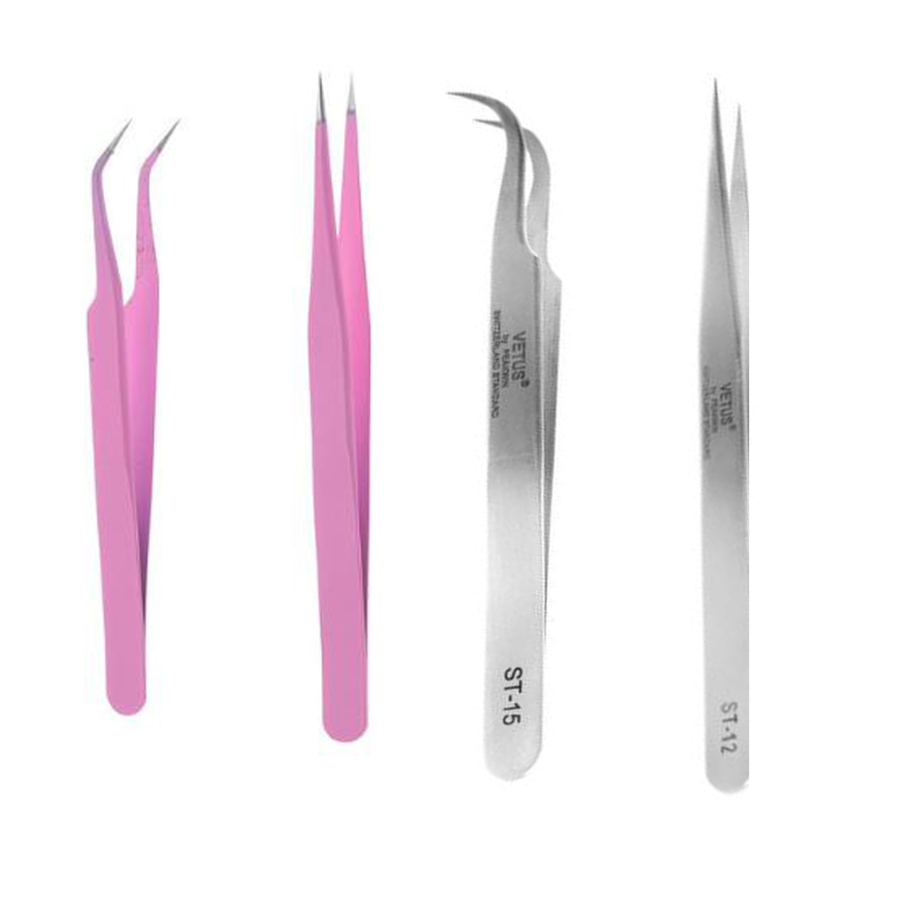 2 Stks/set Roze Wimper Pincet Rvs Straight Tweezer Voor Wimper Extension Volume Wimpers Pincet: 2Pcs Sliver and Pink