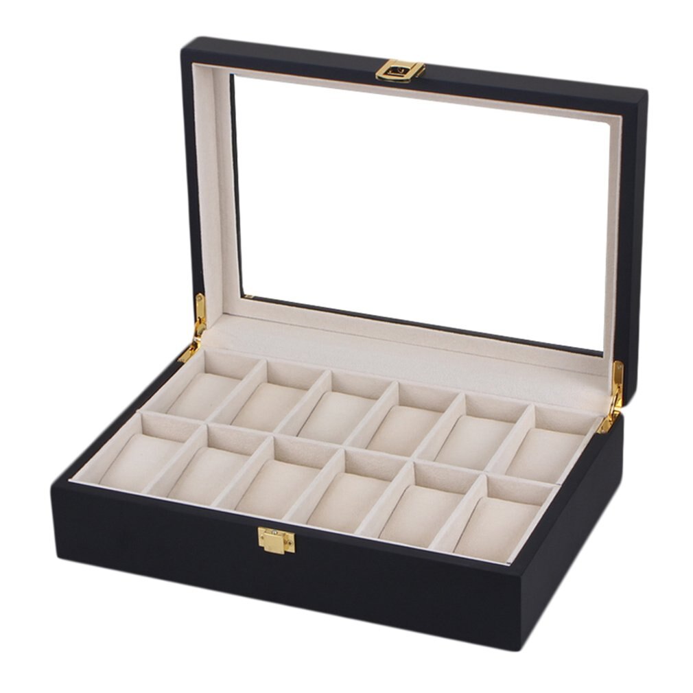 12 Grids Balck Wooden Watch Box Storage Organizer Case Saat Kutusu Watch Jewelry Boxes Watch Holder